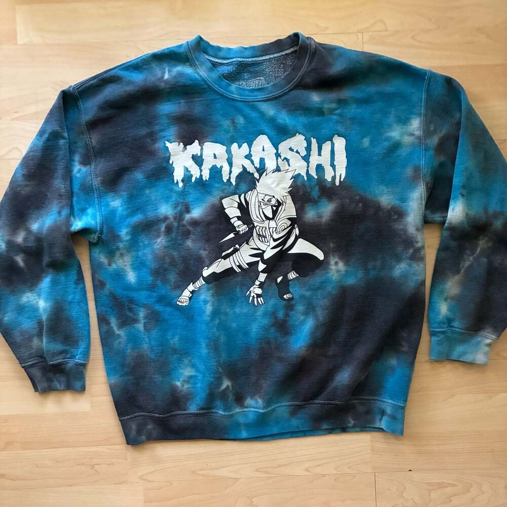 Naruto Shippuden Kakashi Hatake Tonal Blue Navy Tie-Dye Crewneck Large